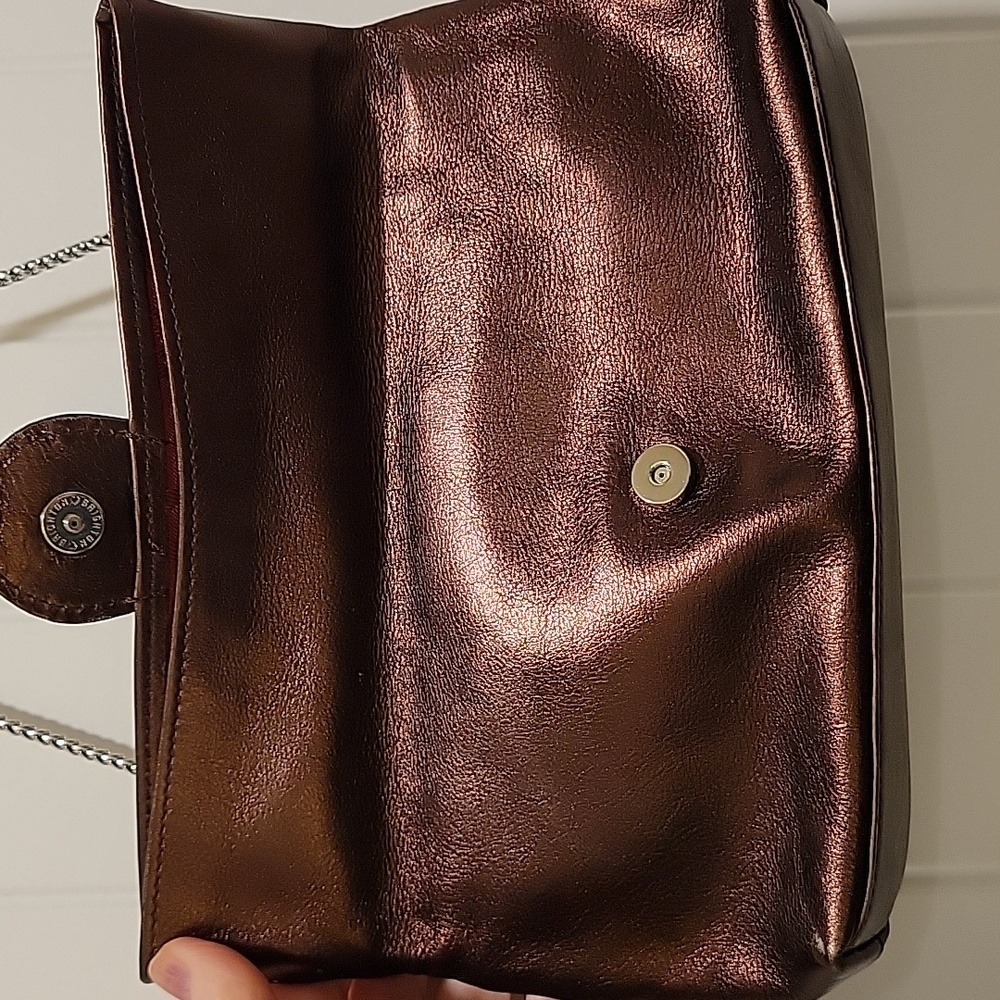 Brighton Scarlet Bronze Fold Over Silver Chain Leather Bag - Picture 4 of 8